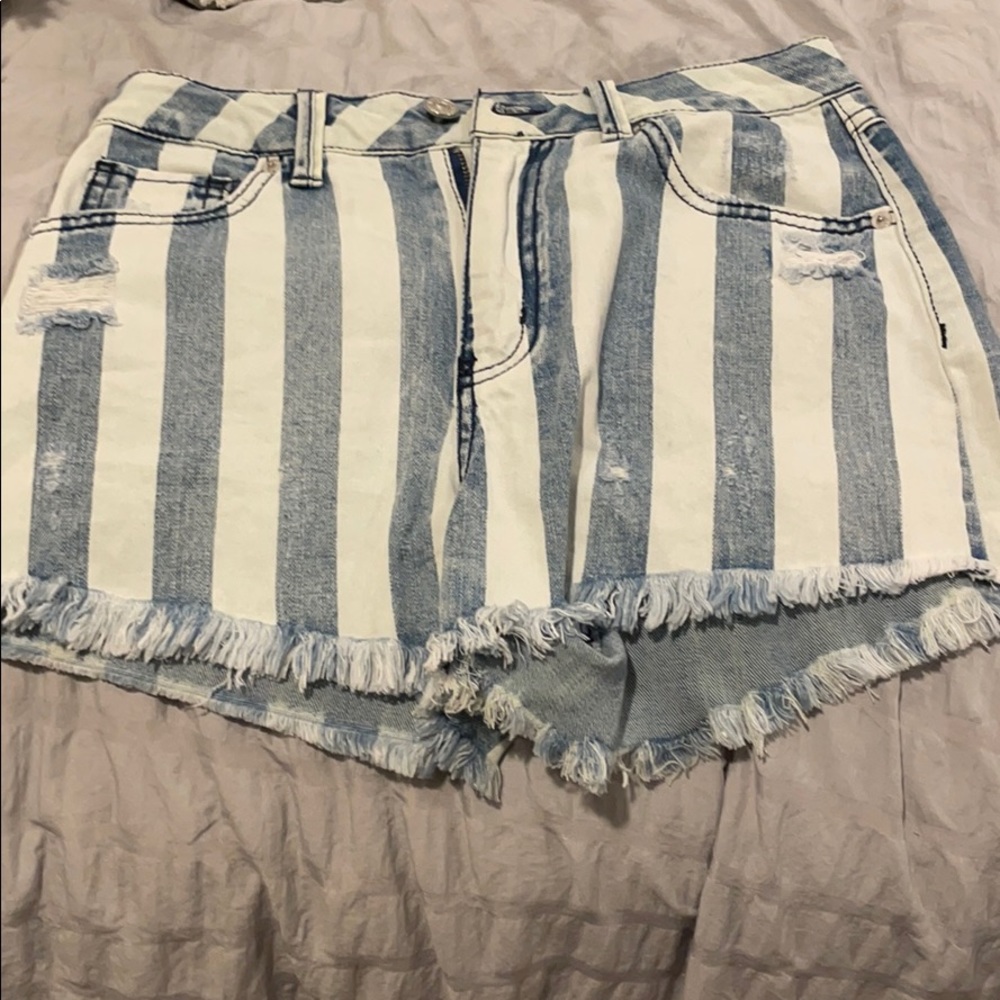 striped jean shorts